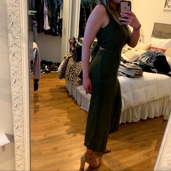 Army Green Jumpsuit - open back with tie - Picture 2 of 4